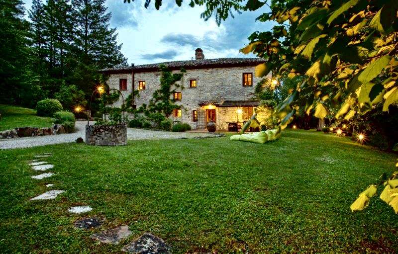 View of the front of the villa in the evening